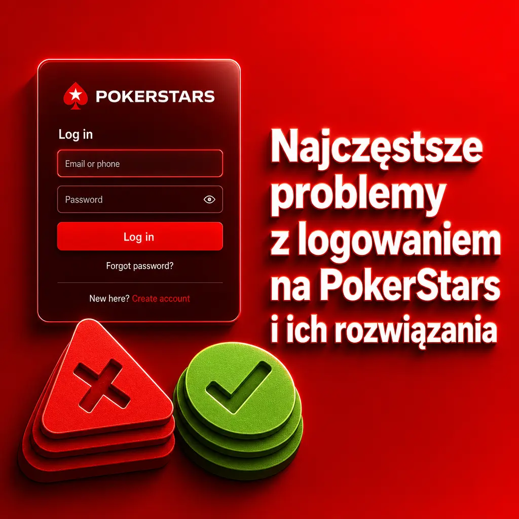 Tabela z rozwiązaniami najczęstszych problemów z logowaniem na PokerStars, np. zapomniane hasło czy błąd kodu 2FA.