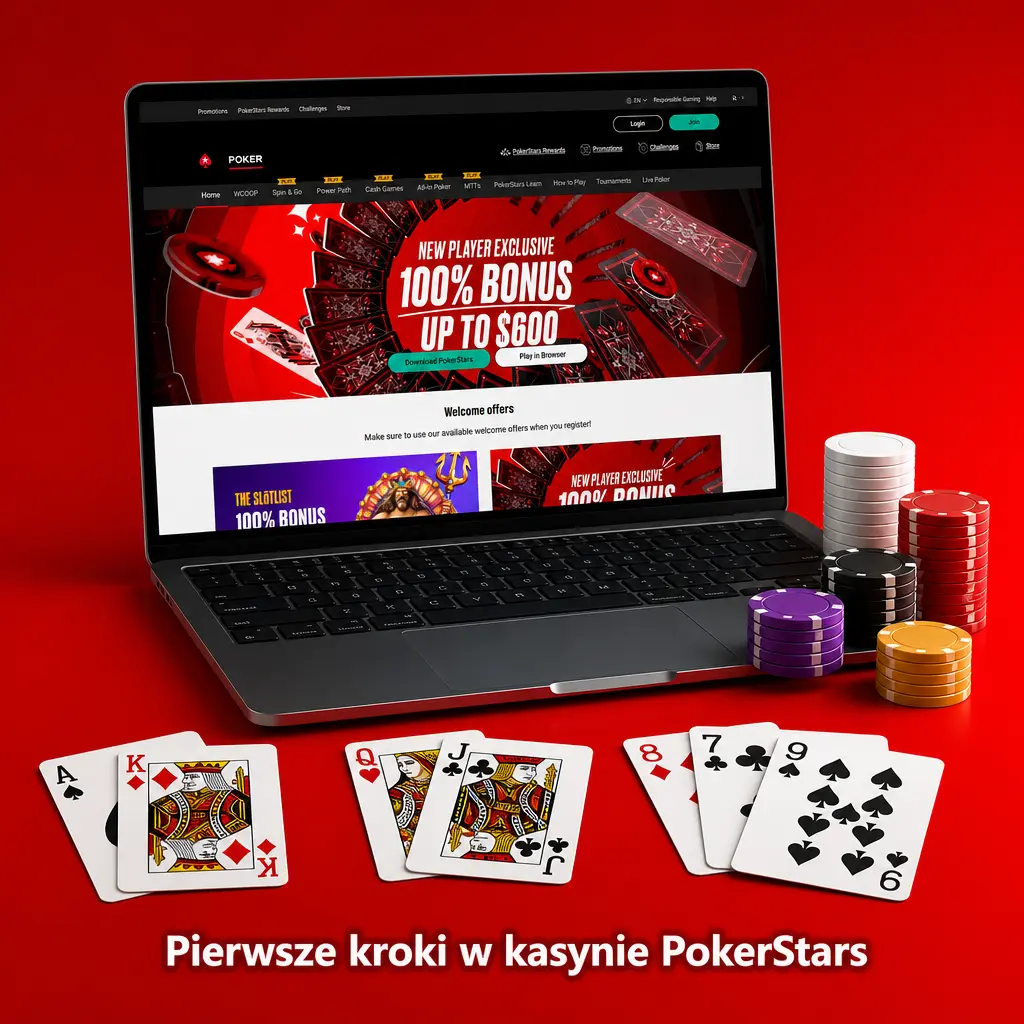 Rejestracja konta w kasynie PokerStars – formularz zakładania konta i aktywacja bonusu powitalnego 100% do 600 USD