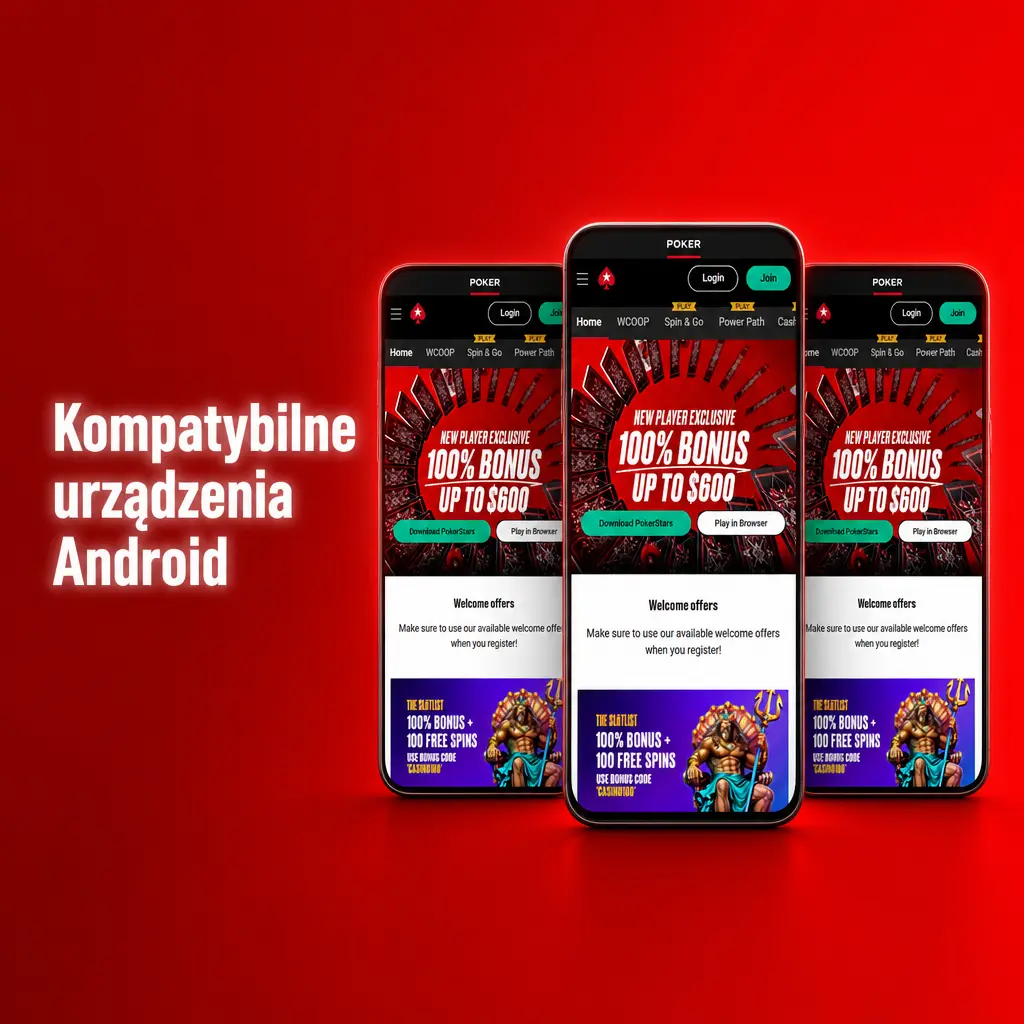 Kompatybilne urządzenia Android z aplikacją PokerStars: Samsung Galaxy, Xiaomi Redmi, Huawei, OnePlus, Motorola i realme