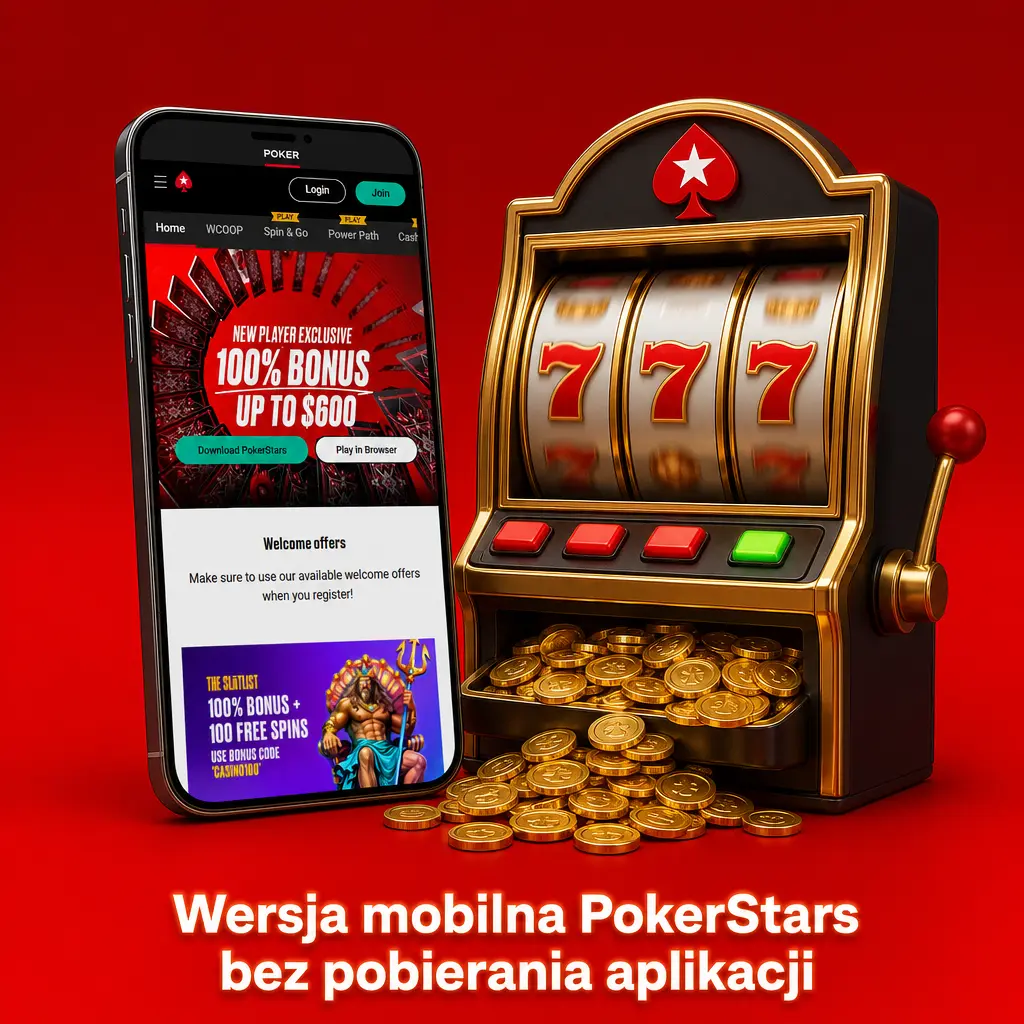Wersja mobilna PokerStars w przeglądarce smartfona bez pobierania aplikacji – szybki dostęp do konta i gier.